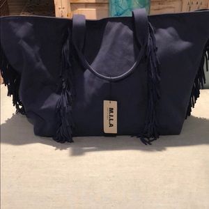 M.I.L.A. Leather Fringe Canvas Bag